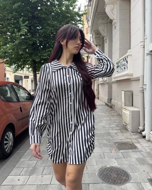 Robe Chemise Courte Rayée Oversize