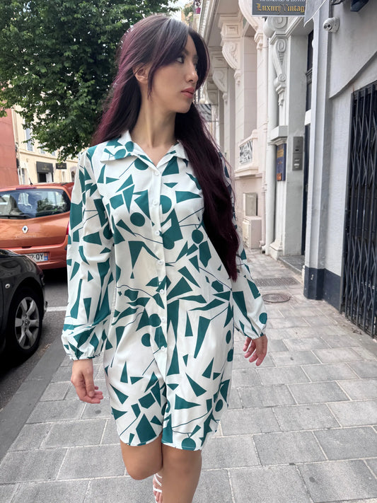 Robe Chemise Verte Et Blanche