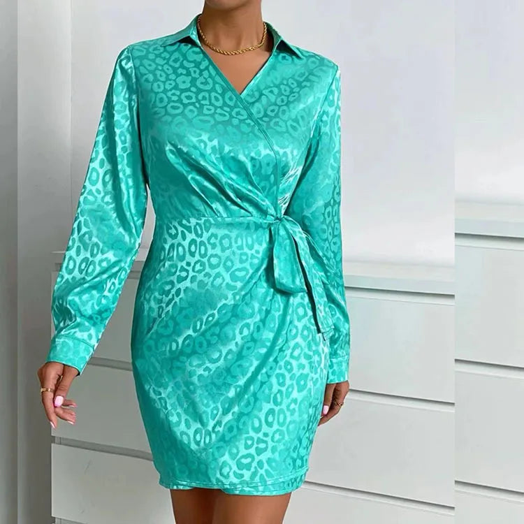 robe chemise décontractée léopard bleu
