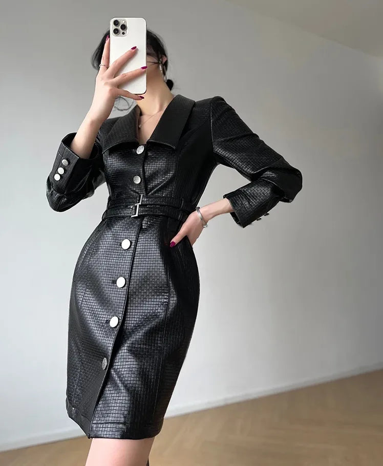 robe chemise noire en simili cuir