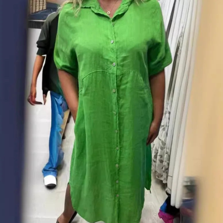 robe chemise en lin verte pour femmes