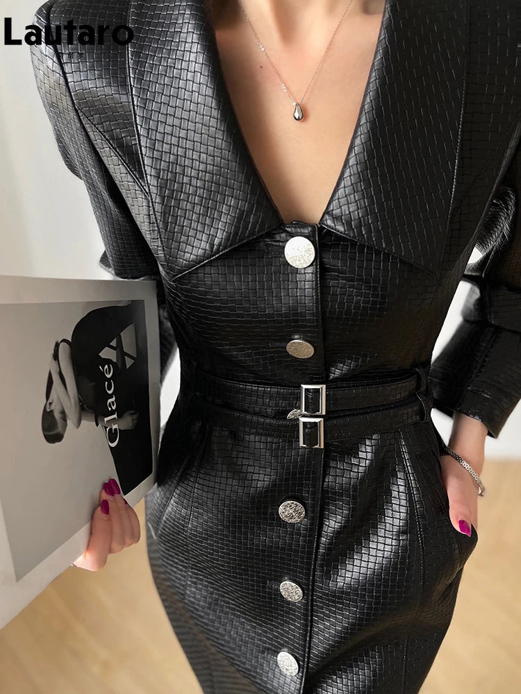 Robe Chemise En Simili Cuir Noire Ceinturée