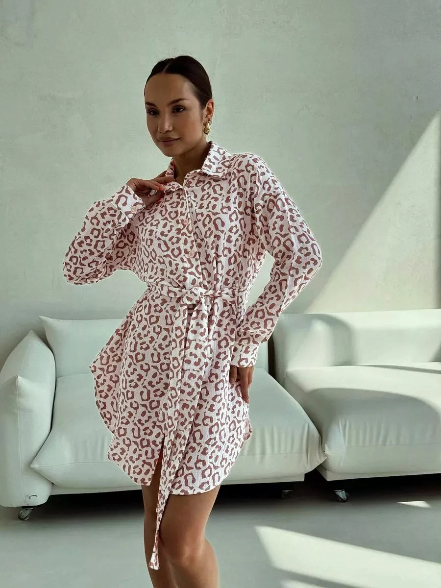 robe chemise à manches leopard