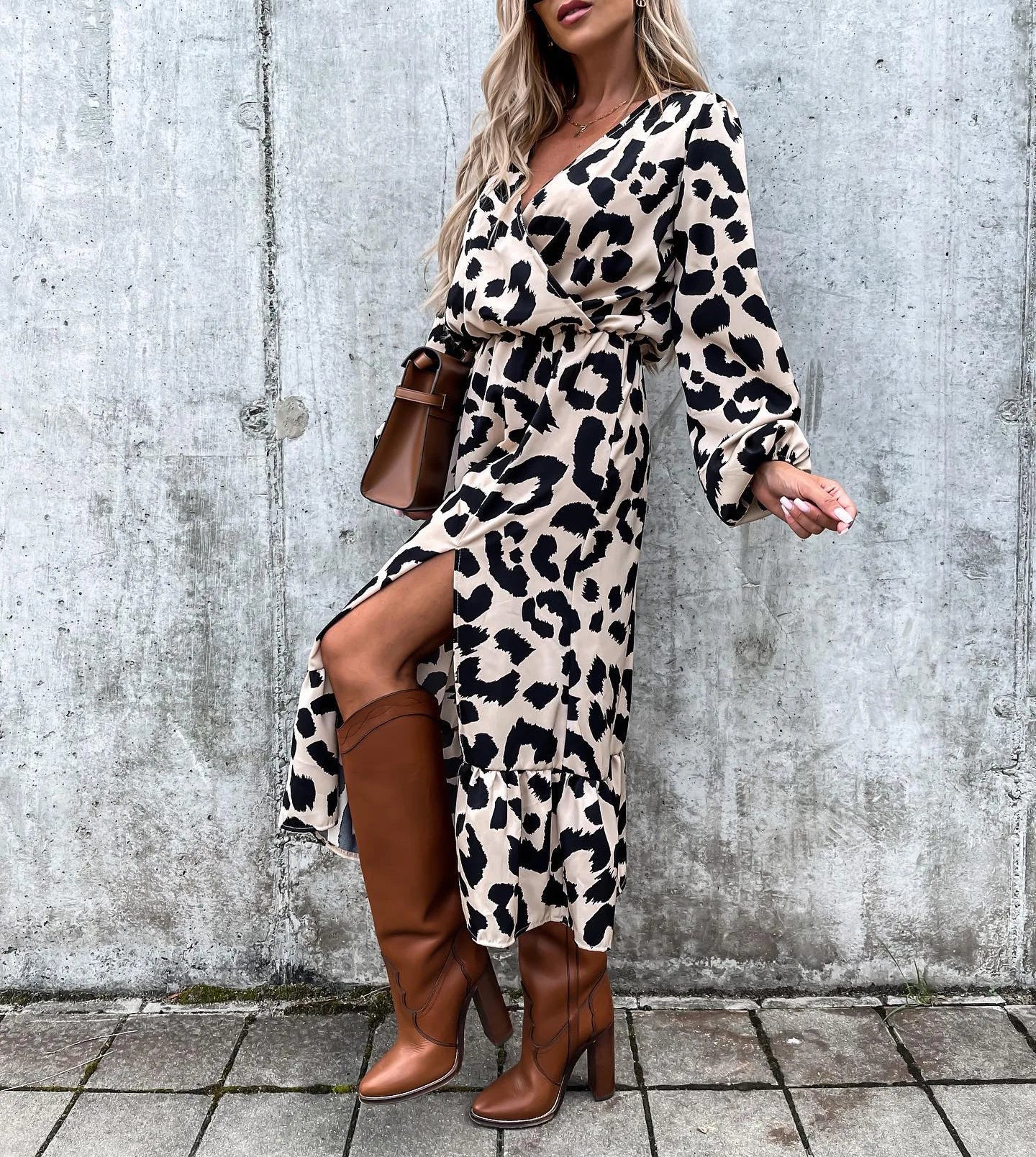 Robe Chemise Longue Léopard Noir Et Beige