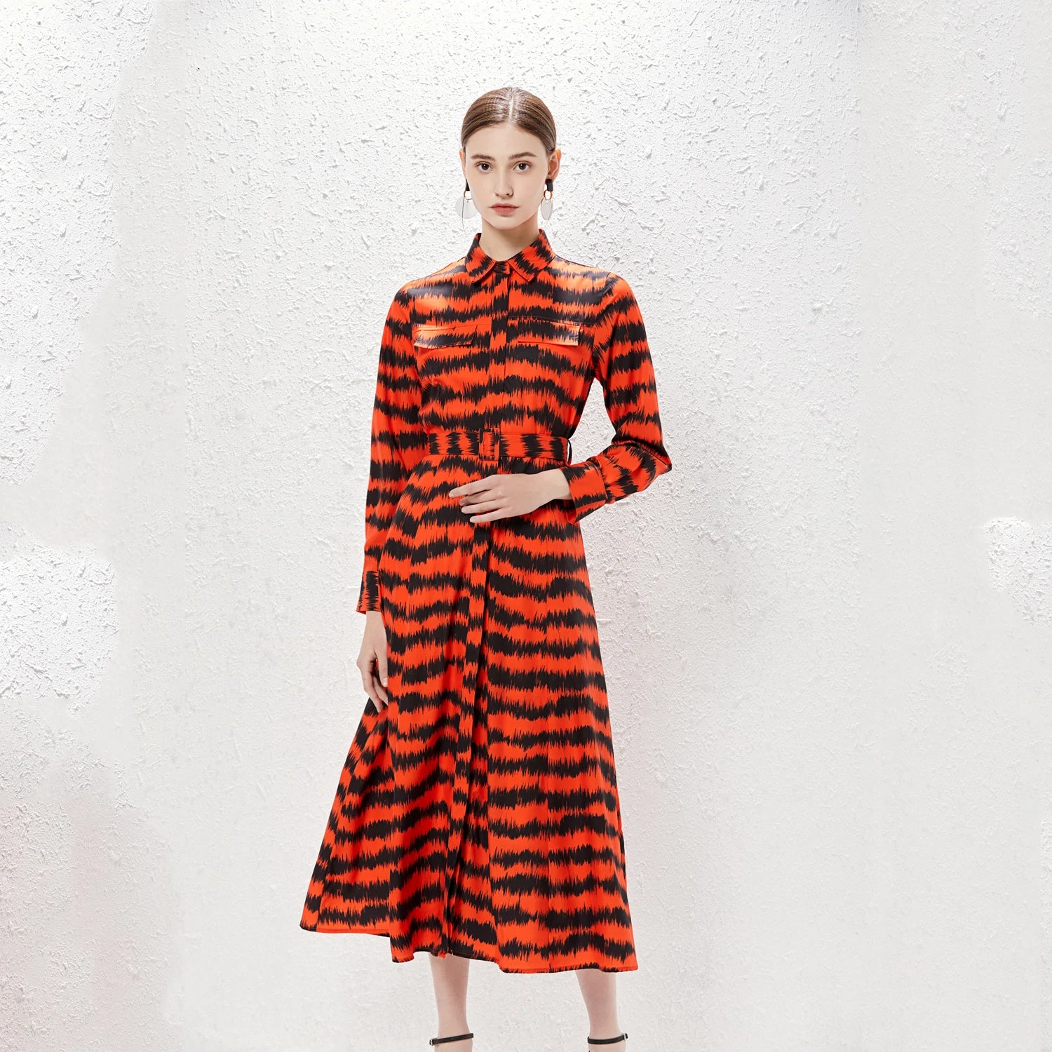 Robe Chemise Longue Rouge Leopard