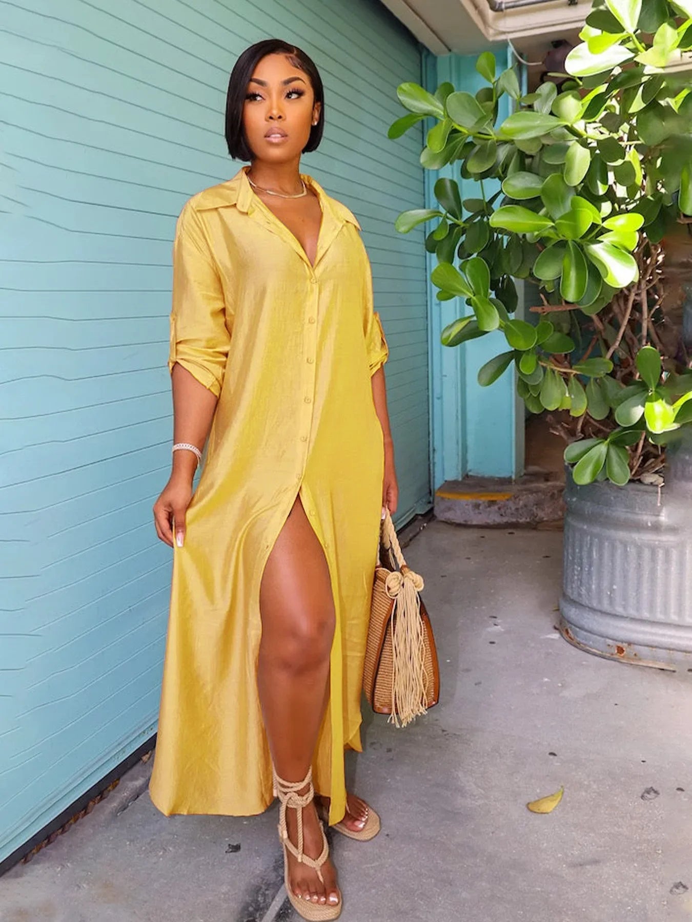 robe chemise fluide satinée