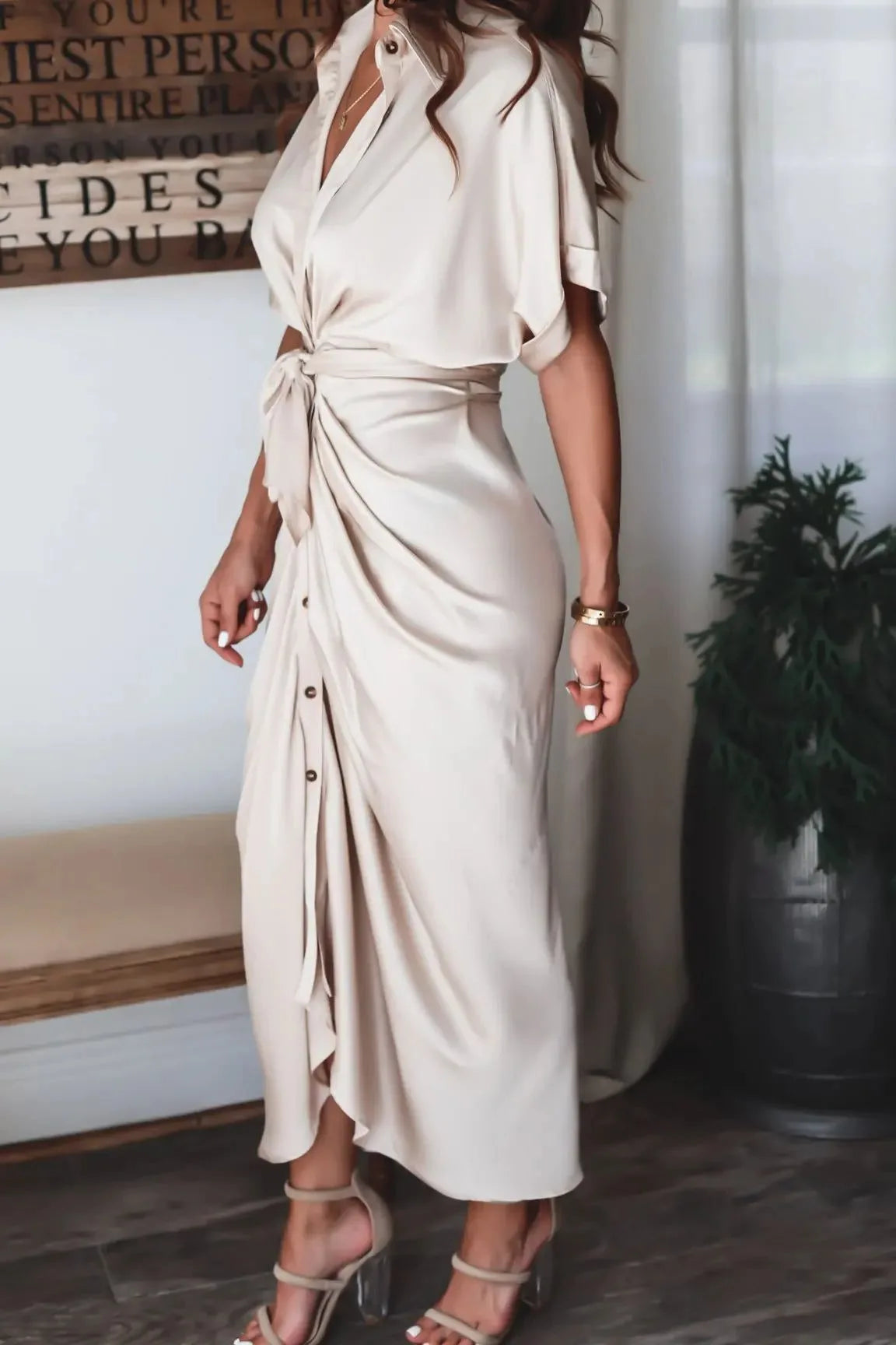 robe longue chic beige