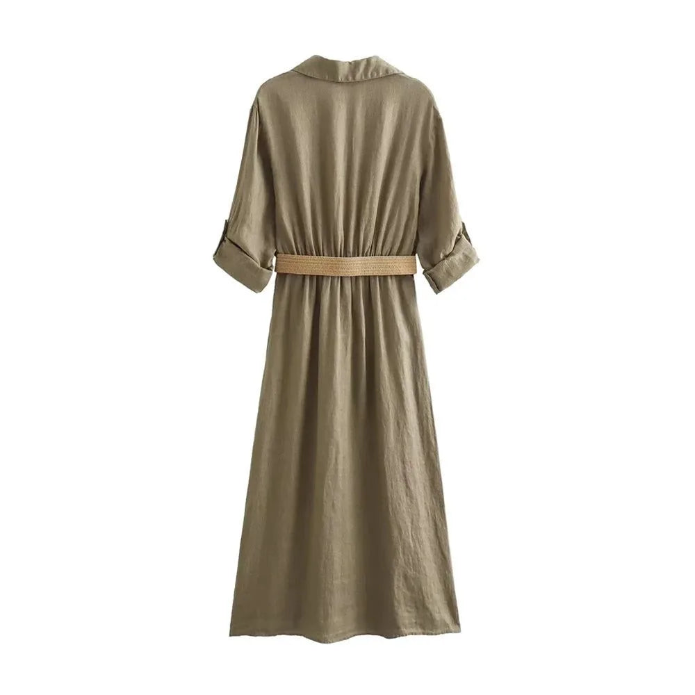 robe ceinturée style décontracté kaki