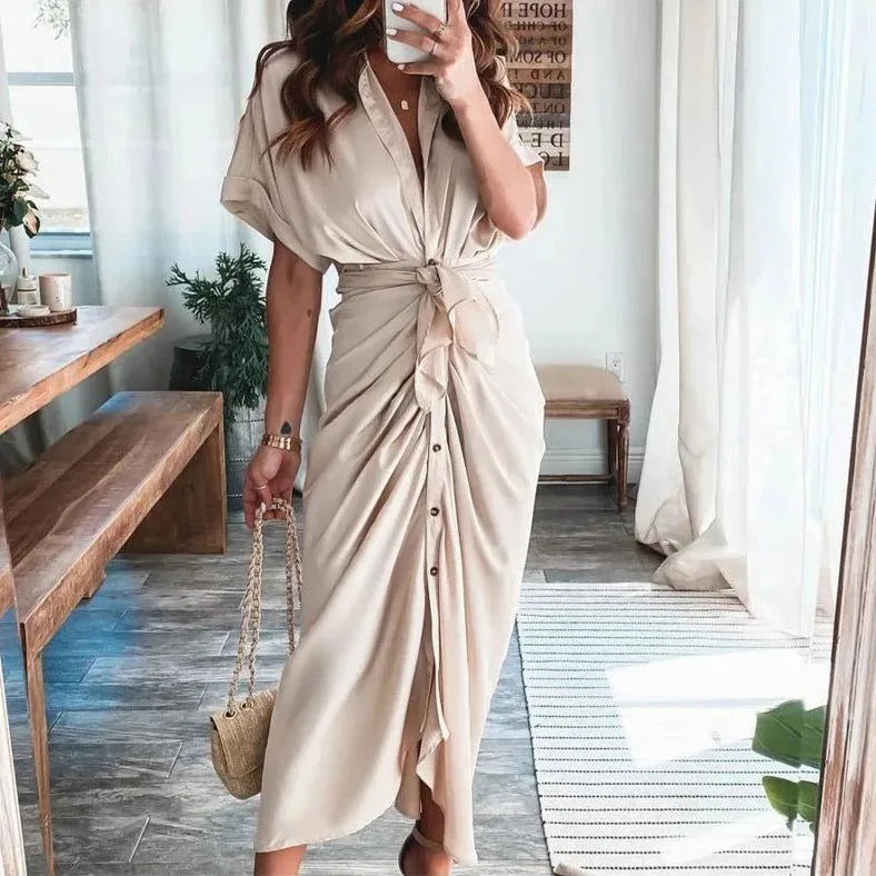 robe chemise beige féminine