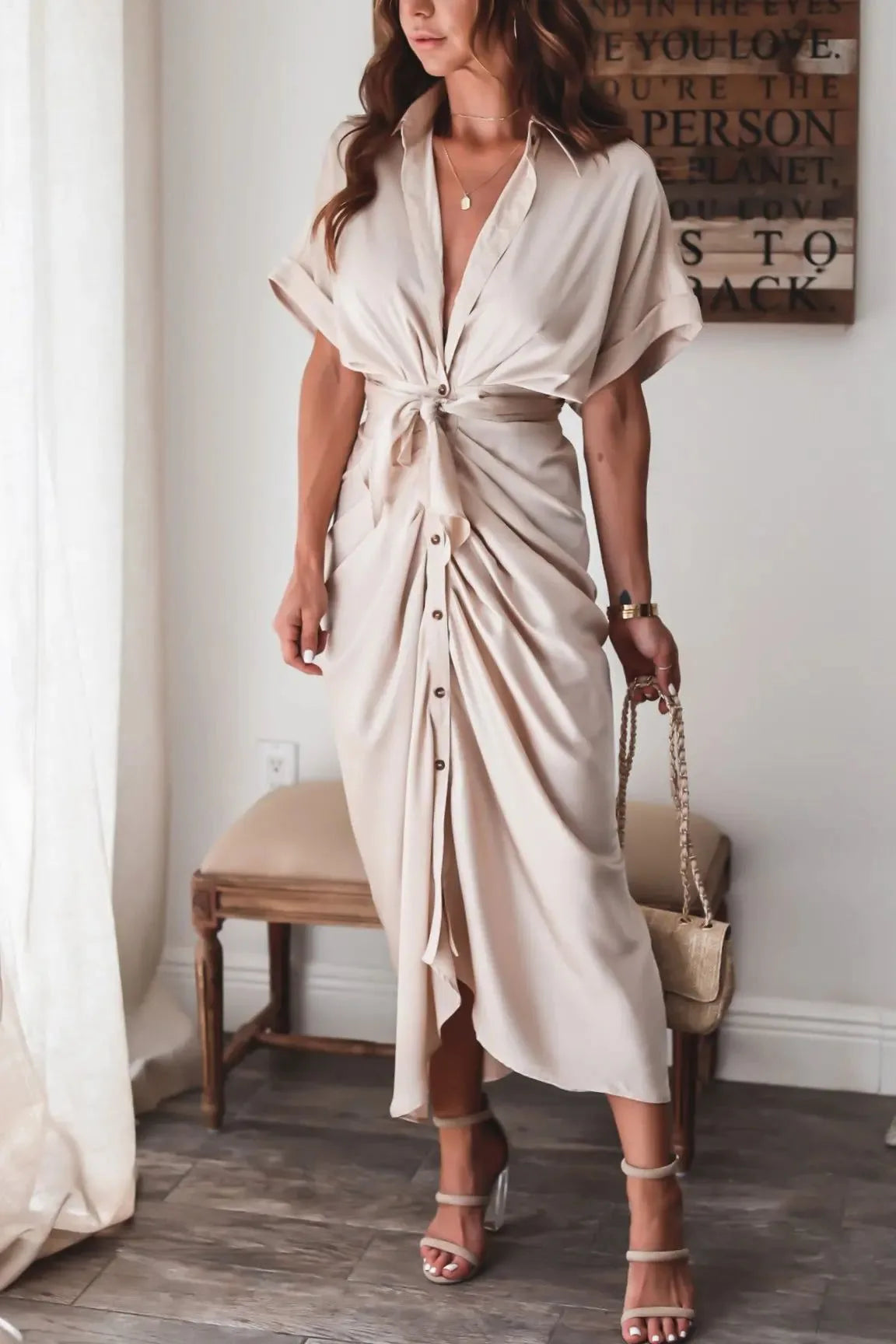 robe chemise beige style tendance