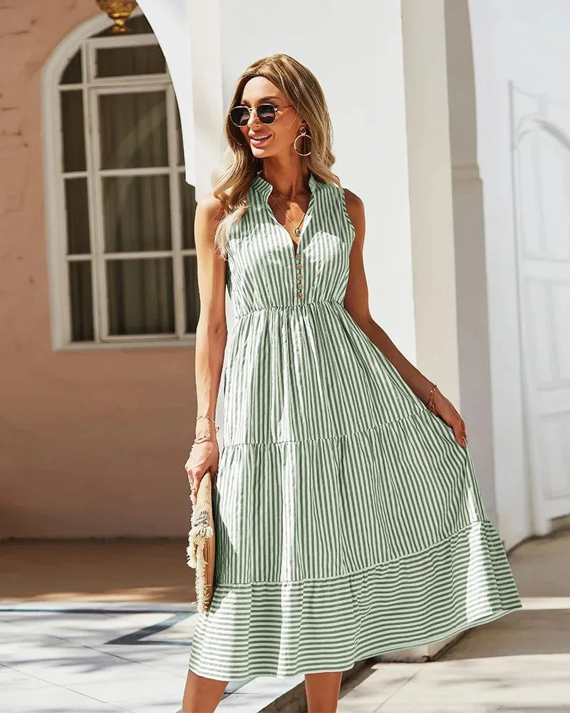 robe décontractée rayée verte