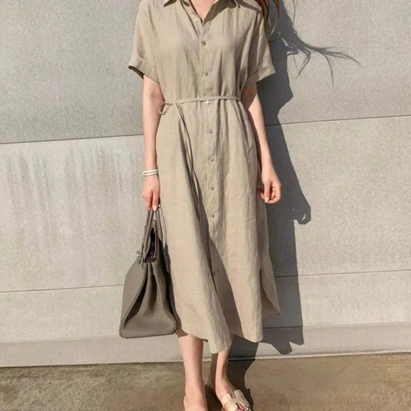 robe élégante en lin style chemise