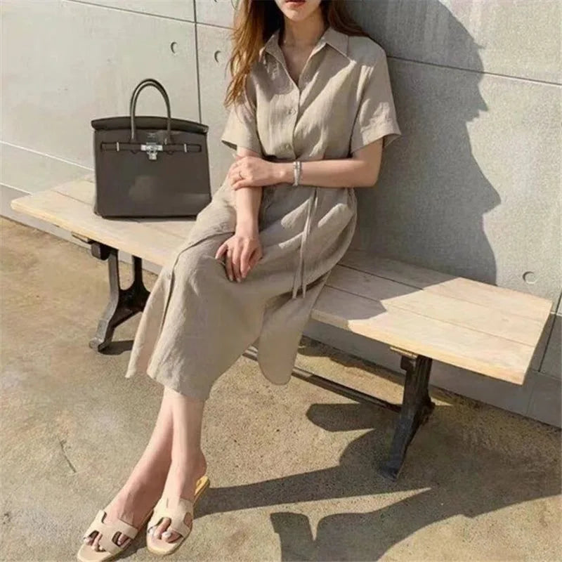modèle de robe chemise lin longue